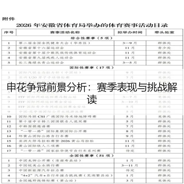 申花争冠前景分析:赛季表现与挑战解读